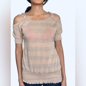 ✨🤎 Bling Bling Y2K Tan & Gold Chain Off-Shoulder Top 🤎✨